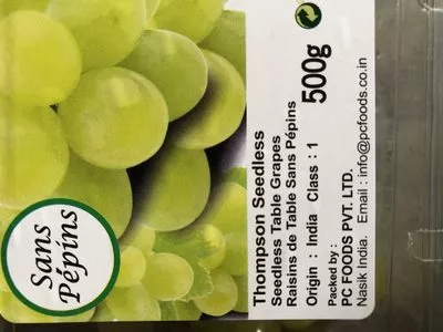 Lista de ingredientes del producto Thompson Seedless pcfoods 500 g