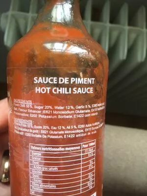 Lista de ingredientes del producto Hot Chili Sauce Sriracha T&t Foods 