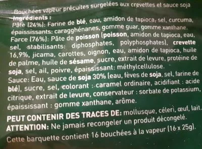 Lista de ingredientes del producto Bouchées aux crevettes  