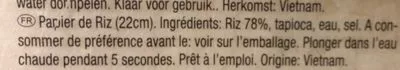 Lista de ingredientes del producto Galettes De Riz 3 B 22CM Rondes Rouleau Tufoco, Bambou Tree 400g