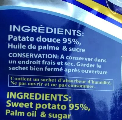 Lista de ingredientes del producto Chips de patate douce  