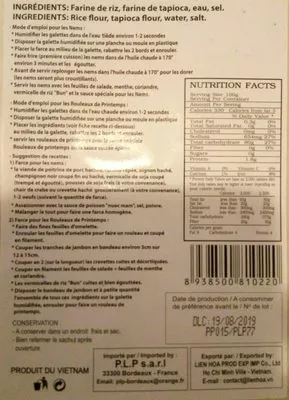 Lista de ingredientes del producto Galettes de riz Au a foods 