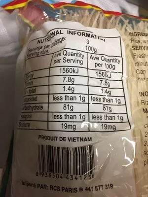 Lista de ingredientes del producto Vermicelle De Riz Bo Hue Vietnam PCK 