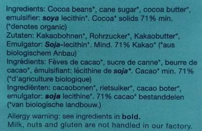 Lista de ingredientes del producto Organic Dark Chocolate 71% The Grenada Chocolate Company 85g