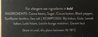 Lista de ingredientes del producto Dark chocolate 59 % cacao Krakakoa 50 g