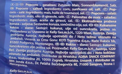 Lista de ingredientes del producto Kelly‘s Pop Corn Kelly's 90 g