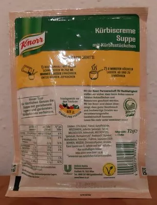 Lista de ingredientes del producto Kaiser Teller Kürbiscreme Suppe mit Kürbisstückchen Knorr 72g