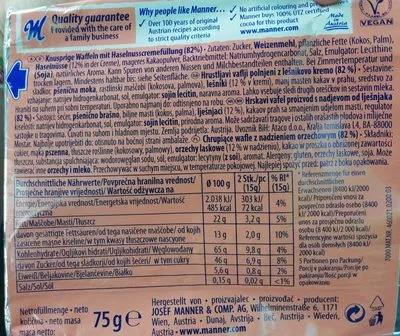 Lista de ingredientes del producto Manner Neapolitaner Manner 75 g