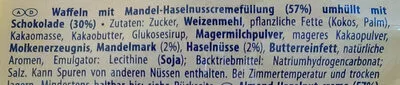 Lista de ingredientes del producto Mozart - Mandel-Haselnuss Waffeln in Schokolade getunkt Manner 300 g