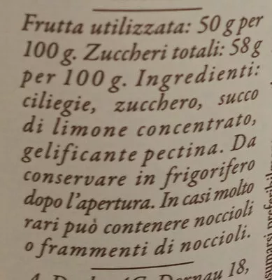 Lista de ingredientes del producto Marmellata di ciliegie d'arbo,  Darbo 450