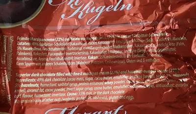 Lista de ingredientes del producto Mozart Kugeln Heindl 225 g