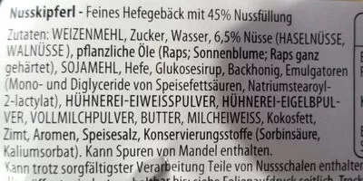 Lista de ingredientes del producto Nusskipferl Thurner 100 g