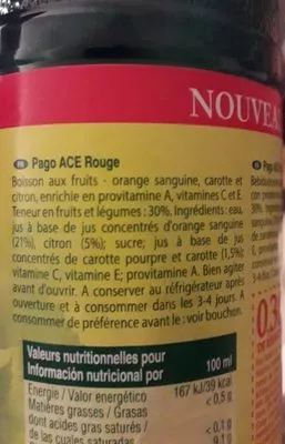 Lista de ingredientes del producto ACE Rouge Pago 75cl