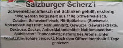 Lista de ingredientes del producto Salzburger Scherz'l Wiesbauer 80 g