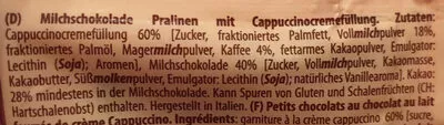 Lista de ingredientes del producto Pralinés Cappuccino Maître Truffout, Gunz 125 g