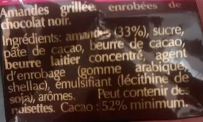 Lista de ingredientes del producto Connaisseurs Amandes Lindt, Lindt & Sprüngli 100 g