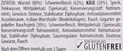 Lista de ingredientes del producto Brenner Würstel Greisinger 300 g