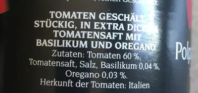 Lista de ingredientes del producto Tomaten in Stücken Conte decesare 400