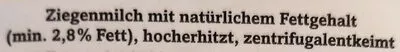 Lista de ingredientes del producto Ziegenmilch Erlebnis Sennerei Zillertal 0,5 l