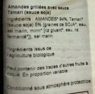 Lista de ingredientes del producto Organic almonds japanese tamari Landgarten 