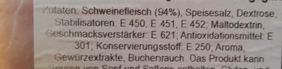 Lista de ingredientes del producto Wiener Beinschinken Radatz 150 g