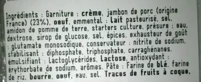 Lista de ingredientes del producto Quiche lorraine 1 pièce  