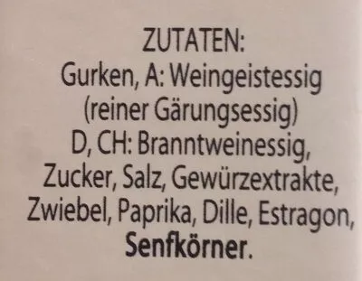 Lista de ingredientes del producto Klassische Wiener Gewürzgurken Staud's Wien 300 g