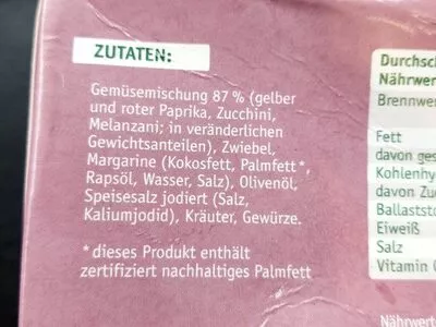 Lista de ingredientes del producto Röstgemüse Provence iglo 400g