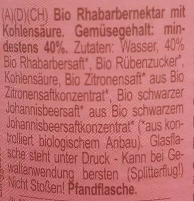 Lista de ingredientes del producto Rauch Bio-Rhabarber naturtrüb Rauch 0,33 l