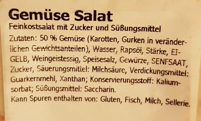 Lista de ingredientes del producto Gemüse Feinkostsalat Riemenschneider 200 g