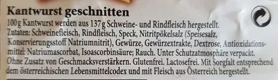 Lista de ingredientes del producto Kantwurst Hofstädter 100 g