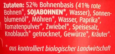 Lista de ingredientes del producto Indianer Bohnen Aufstrich Wojnar's 150 g