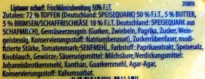 Lista de ingredientes del producto Liptauer scharf Wojnar's 150 g