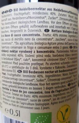 Lista de ingredientes del producto Bio Mirtillo Pfanner 0, 5 L.