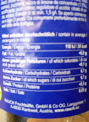 Lista de ingredientes del producto EisTee Zitrone Rauch 1.5l