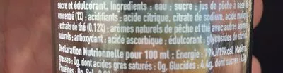 Lista de ingredientes del producto Thé Glacé Pêche Intense Fuzetea, The Coca-Cola Company 250 ml