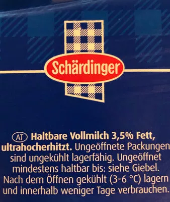 Lista de ingredientes del producto Haltbar Milch Formil Schärdinger 1l