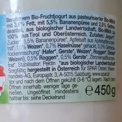 Lista de ingredientes del producto Bergbauern Bio Jogurt  