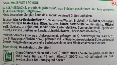 Lista de ingredientes del producto Schlemmerfilet Brokkoli S-Budget 400 g