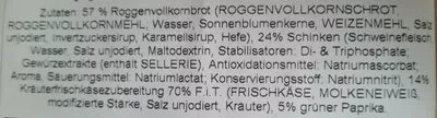 Lista de ingredientes del producto Vollkornbrot Schinken und Frischkäse Spar Enjoy 190 g