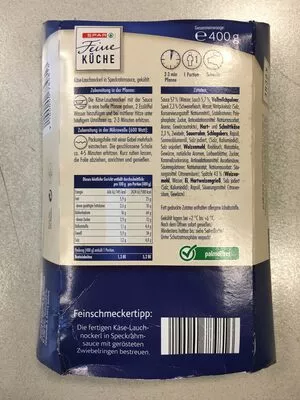 Lista de ingredientes del producto Käse-Lauchnockerl in Speckrahmsauce Spar 400 g