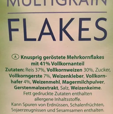 Lista de ingredientes del producto Spar Vital Multigrain Flakes Spar 750 g