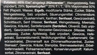 Lista de ingredientes del producto EI-Aufstrich mit Eiern aus Freilandhaltung Spar Premium 125 g