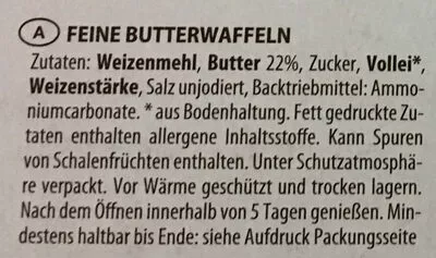 Lista de ingredientes del producto Butter waffeln SPAR 250g