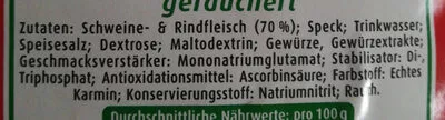 Lista de ingredientes del producto Knacker, geräuchert Tann 1 kg