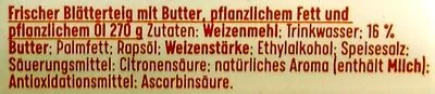 Lista de ingredientes del producto Frischer Blätterteig mit Butter Tante Fanny 270 g