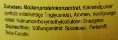 Lista de ingredientes del producto 100% Gourmet Whey Weisse Schokolade-Kokosnuss Geschmack Sportnahrung.de 700 g