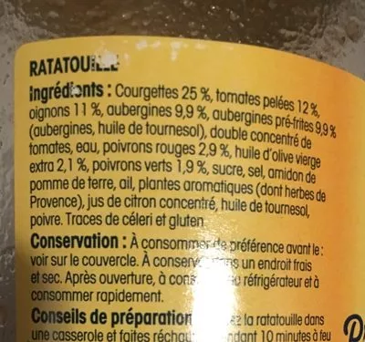 Lista de ingredientes del producto Ratatouille à la provencale  