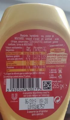 Lista de ingredientes del producto Moutarde fine et forte  