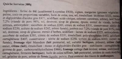 Lista de ingredientes del producto Quiche lorraine  